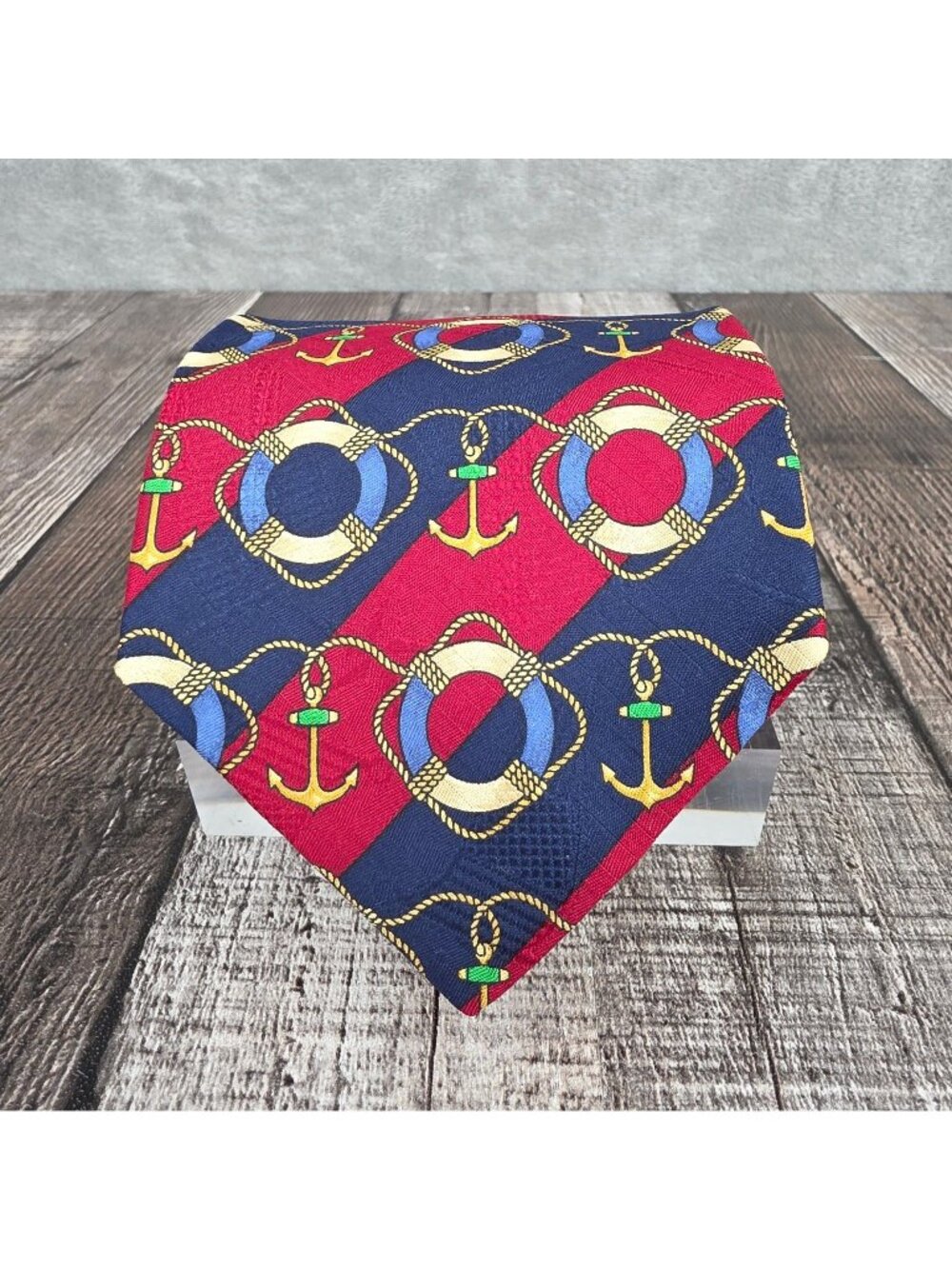 Tommy Hilfiger VTG Silk Tie USA Made Italian Stars Stripes Nautical Anchors New